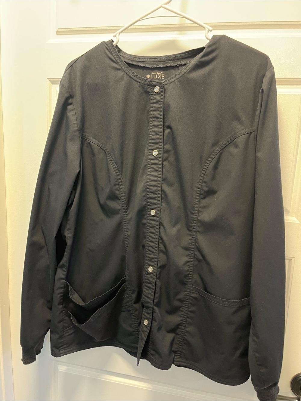 Cherokee LUXE Black Lightweight Snap-Front SCRUB MEDICAL Jacket